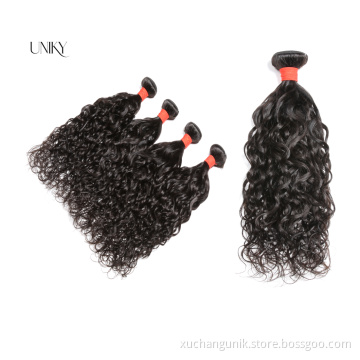 Uniky 10A water wave hair flat weft natural black virgin filipino hair 3 bundles with closures free sample hair bundles